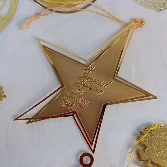 10 Gold Tone Christmas Tree Ornament Lot Die Cut Brass Vintage - Picture 6 of 16